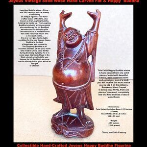 Fine Hand-Crafted Rosewood Laughing Buddha Statue China, mid 20th Century